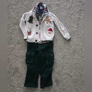 Gymboree Christmas 3 Piece Set With Cardigan Size 18-24 Months